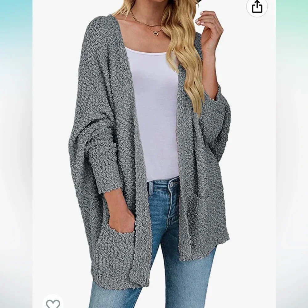MEROKEETY Women's Fuzzy Popcorn Batwing Sleeve Cardigan Knit Oversized Sweater